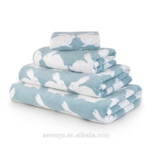 Hot sales 100% cotton Jacquard Kissing Rabbit Bath towel set ,Light Blue Wholesale BtT-137 China Factory